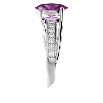 Pink Sapphire Ring: 1 1/2 Carat Oval Shape Created Pink Sapphire and Diamond Ring In Sterling Silver