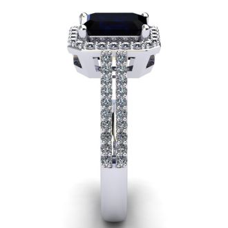 Black Onyx Ring: 1 1/2 Carat Octagon Shape Black Onyx and Halo Diamond Ring In Sterling Silver