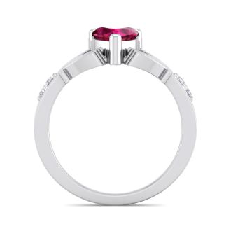 Ruby Ring: 1 Carat Heart Shape Created Ruby and Diamond Claddagh Ring In Sterling Silver