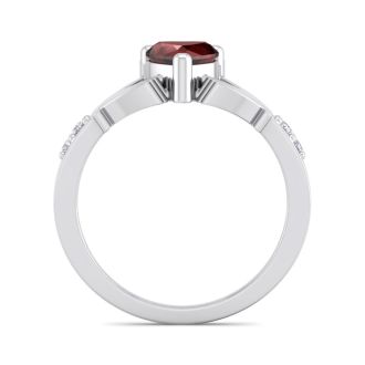 Garnet Ring: 1 Carat Heart Shape Garnet and Diamond Claddagh Ring In Sterling Silver