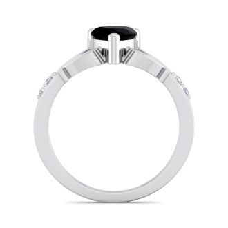 Black Onyx Ring: 1 Carat Heart Shape Black Onyx and Diamond Claddagh Ring In Sterling Silver