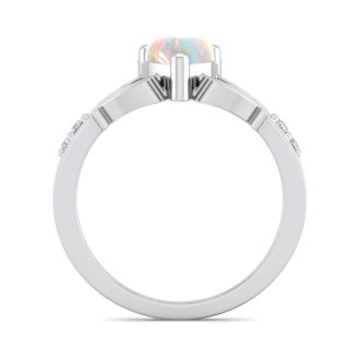 Opal Ring: 1 Carat Heart Shape Created Opal and Diamond Claddagh Ring In Sterling Silver