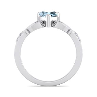 Aquamarine Ring: 1 Carat Heart Shape Aquamarine and Diamond Claddagh Ring In Sterling Silver