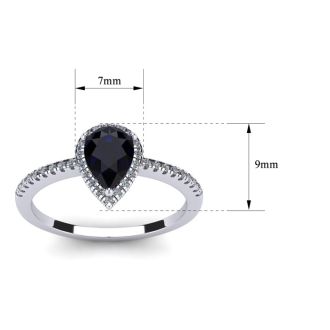 Sapphire Ring: 1 Carat Pear Shape Created Sapphire and Halo Diamond Ring In Sterling Silver