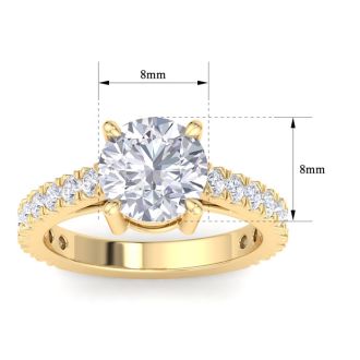 3 Carat Round Lab Grown Diamond Classic Engagement Ring In 14K Yellow Gold
