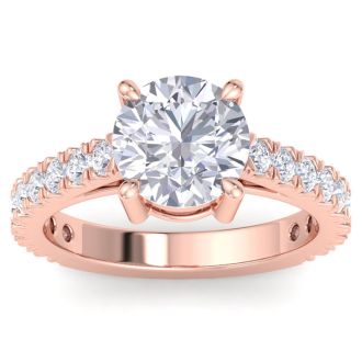 3 Carat Round Lab Grown Diamond Classic Engagement Ring In 14K Rose Gold