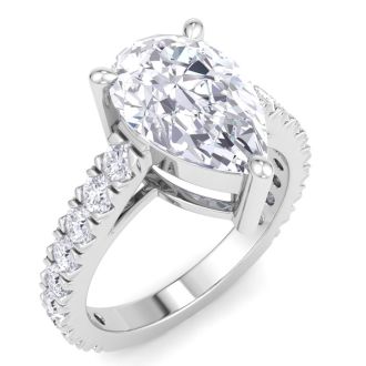 3 Carat Pear Shape Lab Grown Diamond Classic Engagement Ring In 14K White Gold