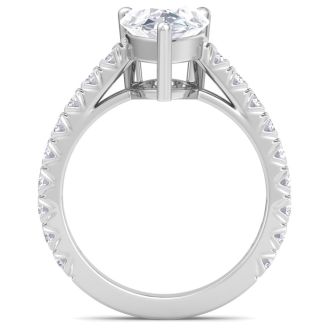 3 Carat Pear Shape Lab Grown Diamond Classic Engagement Ring In 14K White Gold