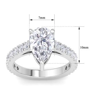 3 Carat Pear Shape Lab Grown Diamond Classic Engagement Ring In 14K White Gold