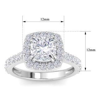 3 Carat Cushion Cut Lab Grown Diamond Halo Engagement Ring In 14K White Gold