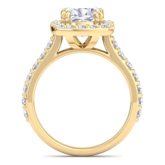 3 Carat Cushion Cut Lab Grown Diamond Halo Engagement Ring In 14K Yellow Gold