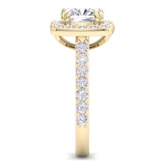 3 Carat Cushion Cut Lab Grown Diamond Halo Engagement Ring In 14K Yellow Gold