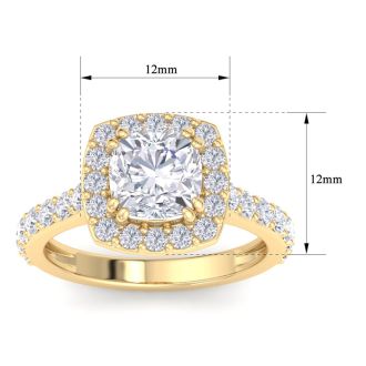 3 Carat Cushion Cut Lab Grown Diamond Halo Engagement Ring In 14K Yellow Gold