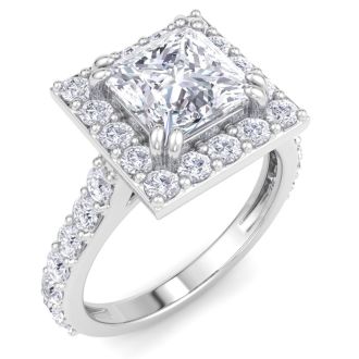 3 Carat Princess Cut Lab Grown Diamond Halo Engagement Ring In 14K White Gold