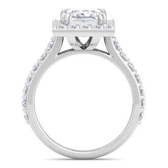 3 Carat Princess Cut Lab Grown Diamond Halo Engagement Ring In 14K White Gold