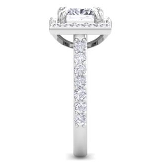 3 Carat Princess Cut Lab Grown Diamond Halo Engagement Ring In 14K White Gold