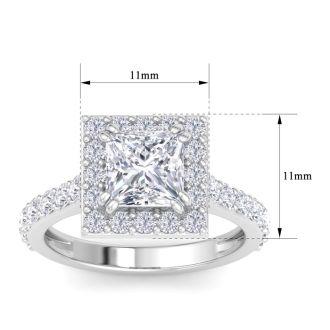 3 Carat Princess Cut Lab Grown Diamond Halo Engagement Ring In 14K White Gold