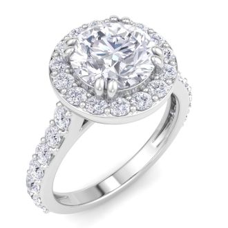 3 Carat Round Lab Grown Diamond Halo Engagement Ring In 14K White Gold