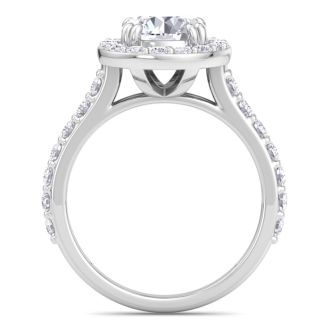 3 Carat Round Lab Grown Diamond Halo Engagement Ring In 14K White Gold