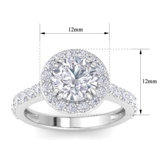 3 Carat Round Lab Grown Diamond Halo Engagement Ring In 14K White Gold