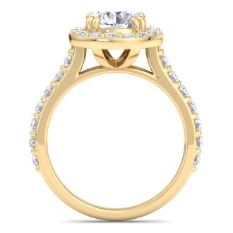 3 Carat Round Lab Grown Diamond Halo Engagement Ring In 14K Yellow Gold