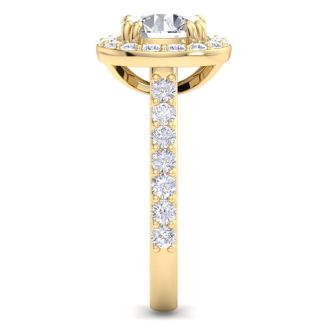 3 Carat Round Lab Grown Diamond Halo Engagement Ring In 14K Yellow Gold