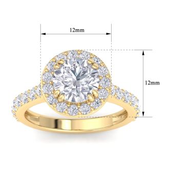 3 Carat Round Lab Grown Diamond Halo Engagement Ring In 14K Yellow Gold