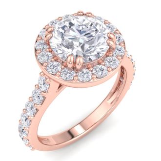 3 Carat Round Lab Grown Diamond Halo Engagement Ring In 14K Rose Gold