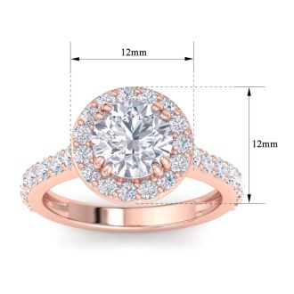 3 Carat Round Lab Grown Diamond Halo Engagement Ring In 14K Rose Gold