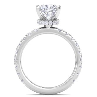 3 Carat Cushion Cut Lab Grown Diamond Hidden Halo Engagement Ring In 14K White Gold