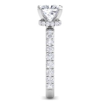 3 Carat Cushion Cut Lab Grown Diamond Hidden Halo Engagement Ring In 14K White Gold