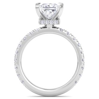 3 Carat Princess Cut Lab Grown Diamond Hidden Halo Engagement Ring In 14K White Gold