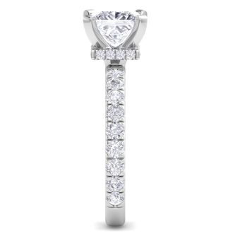 3 Carat Princess Cut Lab Grown Diamond Hidden Halo Engagement Ring In 14K White Gold