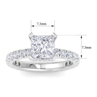 3 Carat Princess Cut Lab Grown Diamond Hidden Halo Engagement Ring In 14K White Gold