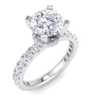 3 Carat Round Lab Grown Diamond Hidden Halo Engagement Ring In 14K White Gold