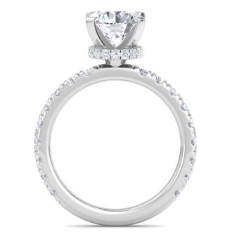 3 Carat Round Lab Grown Diamond Hidden Halo Engagement Ring In 14K White Gold