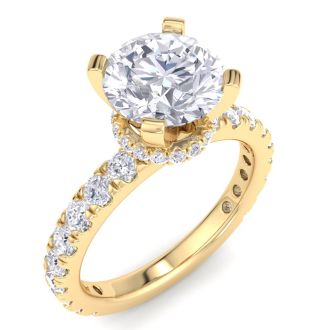 3 Carat Round Lab Grown Diamond Hidden Halo Engagement Ring In 14K Yellow Gold
