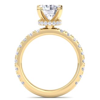 3 Carat Round Lab Grown Diamond Hidden Halo Engagement Ring In 14K Yellow Gold