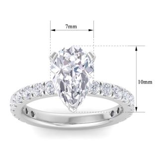 3 Carat Pear Shape Lab Grown Diamond Hidden Halo Engagement Ring In 14K White Gold