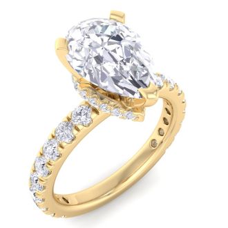 3 Carat Pear Shape Lab Grown Diamond Hidden Halo Engagement Ring In 14K Yellow Gold