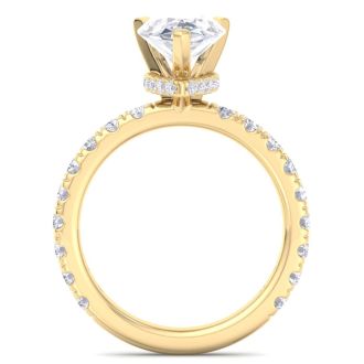 3 Carat Pear Shape Lab Grown Diamond Hidden Halo Engagement Ring In 14K Yellow Gold