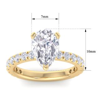 3 Carat Pear Shape Lab Grown Diamond Hidden Halo Engagement Ring In 14K Yellow Gold