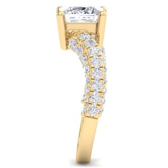 3 Carat Princess Cut Lab Grown Diamond Curved Engagement Ring In 14K Yellow Gold
