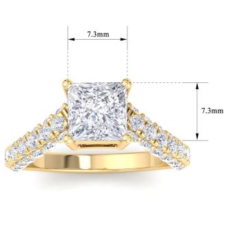 3 Carat Princess Cut Lab Grown Diamond Curved Engagement Ring In 14K Yellow Gold