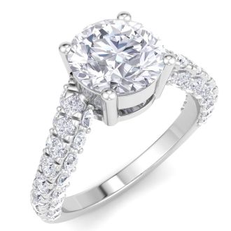 3 Carat Round Lab Grown Diamond Curved Engagement Ring In 14K White Gold