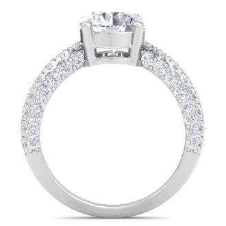 3 Carat Round Lab Grown Diamond Curved Engagement Ring In 14K White Gold