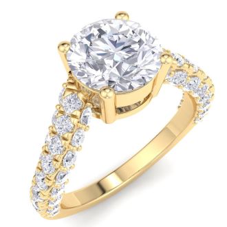 3 Carat Round Lab Grown Diamond Curved Engagement Ring In 14K Yellow Gold