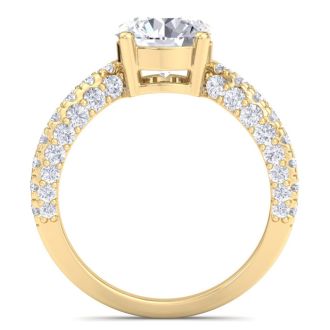 3 Carat Round Lab Grown Diamond Curved Engagement Ring In 14K Yellow Gold