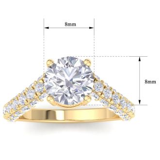 3 Carat Round Lab Grown Diamond Curved Engagement Ring In 14K Yellow Gold