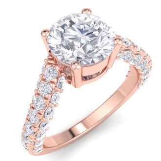 3 Carat Round Lab Grown Diamond Curved Engagement Ring In 14K Rose Gold
